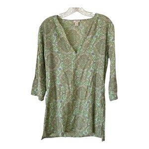 J Crew Factory 100% Cotton Green Spring Paisley Print Half Sleeve Tunic